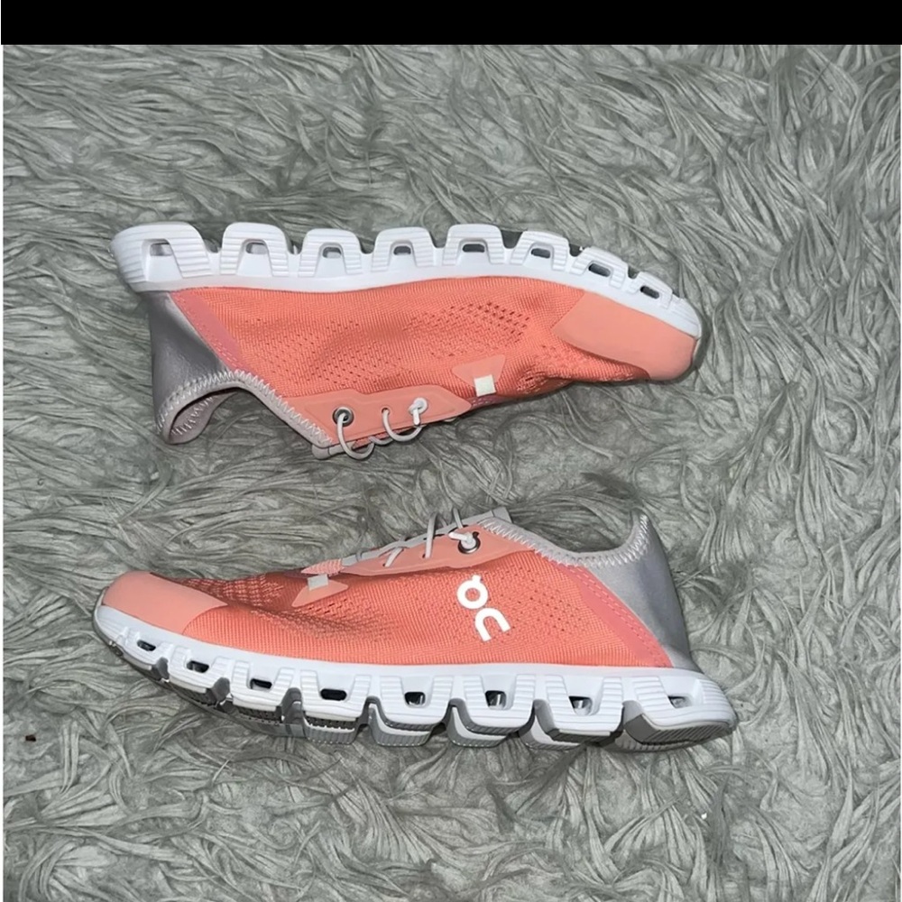 On Running Coral Pink and Silver Cloud Sneakers
